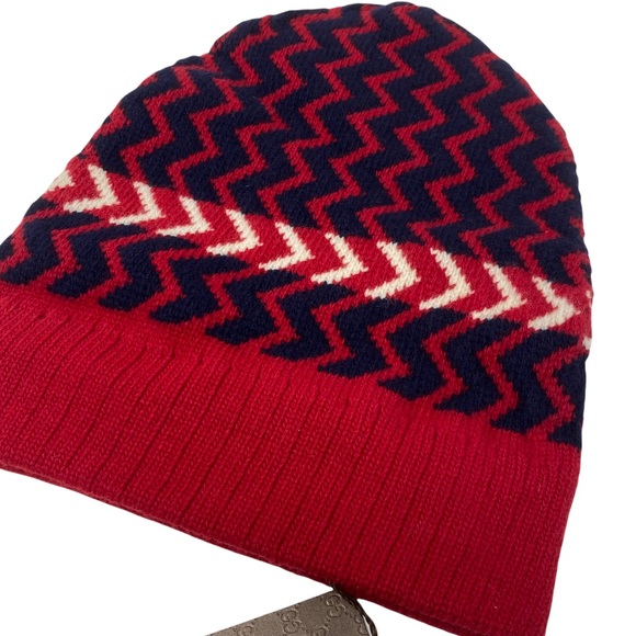 GUCCI Wool Zigzag Beanie Hat Red Size M 22cm - Picture 5 of 10